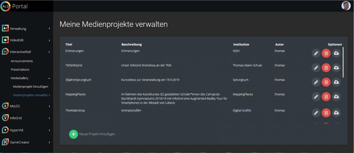 Screenshot des ALS-Portals