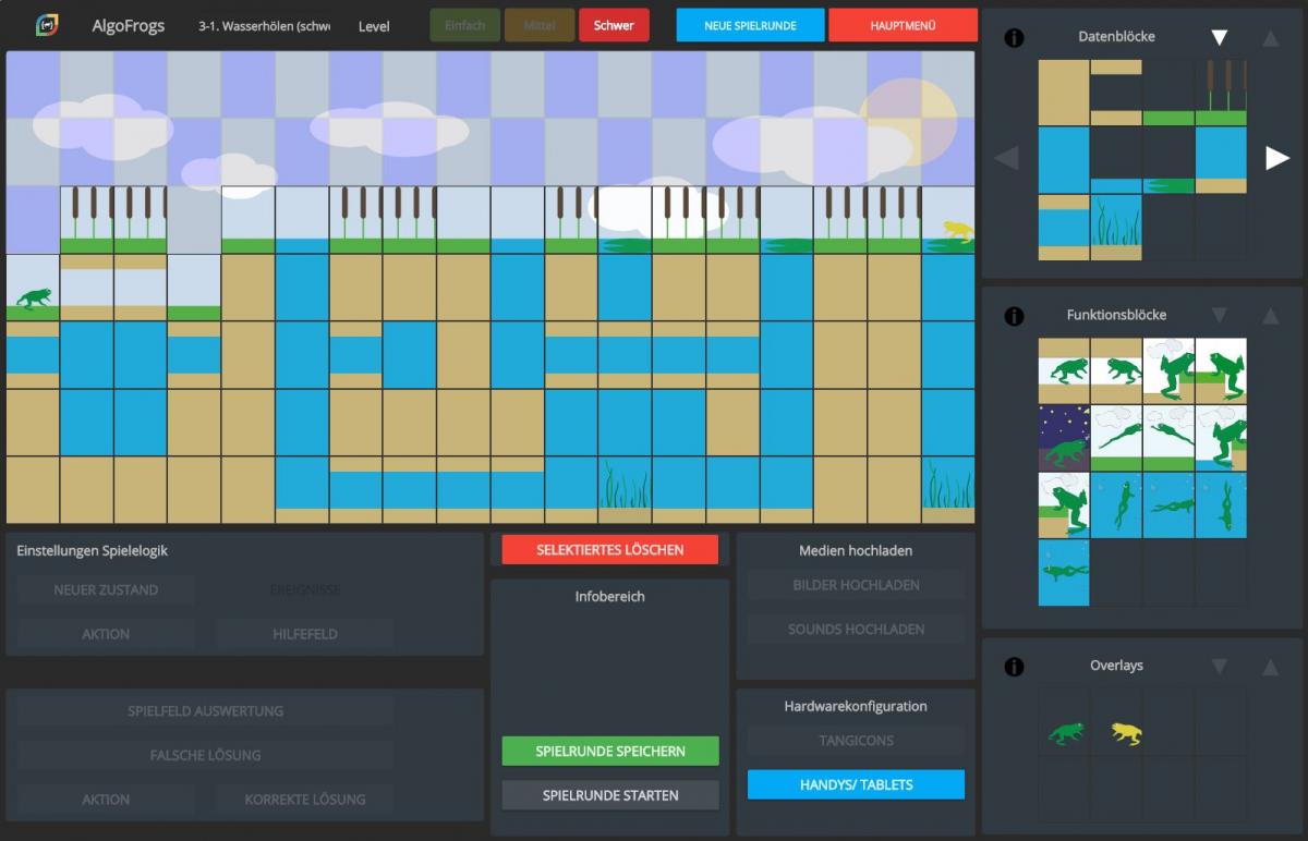 Screenshot des GameCreator mit dem AlgoFrogs in der Version von Mai 2018 erstellt wurde