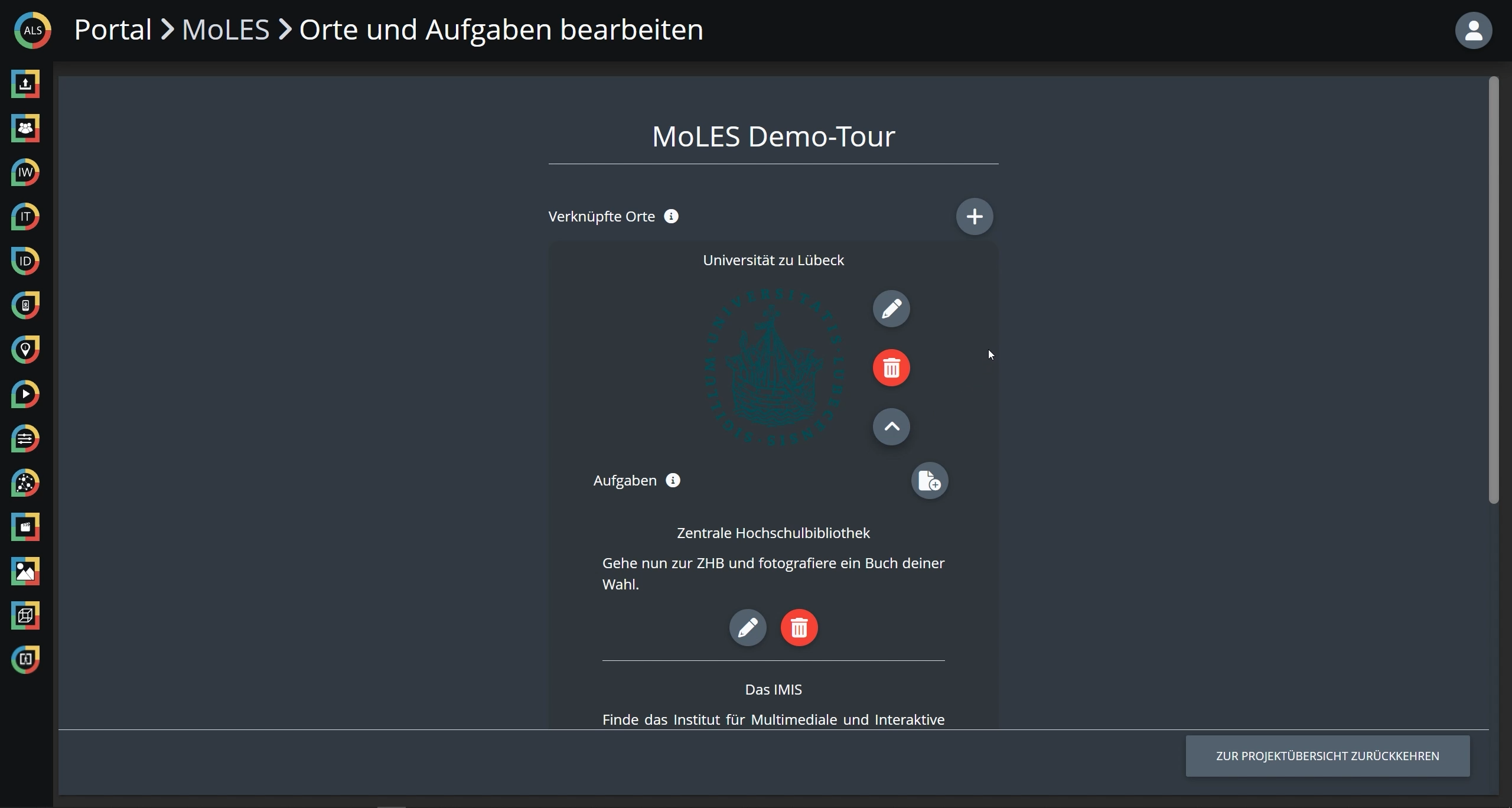 Overview page of a tour in MoLES