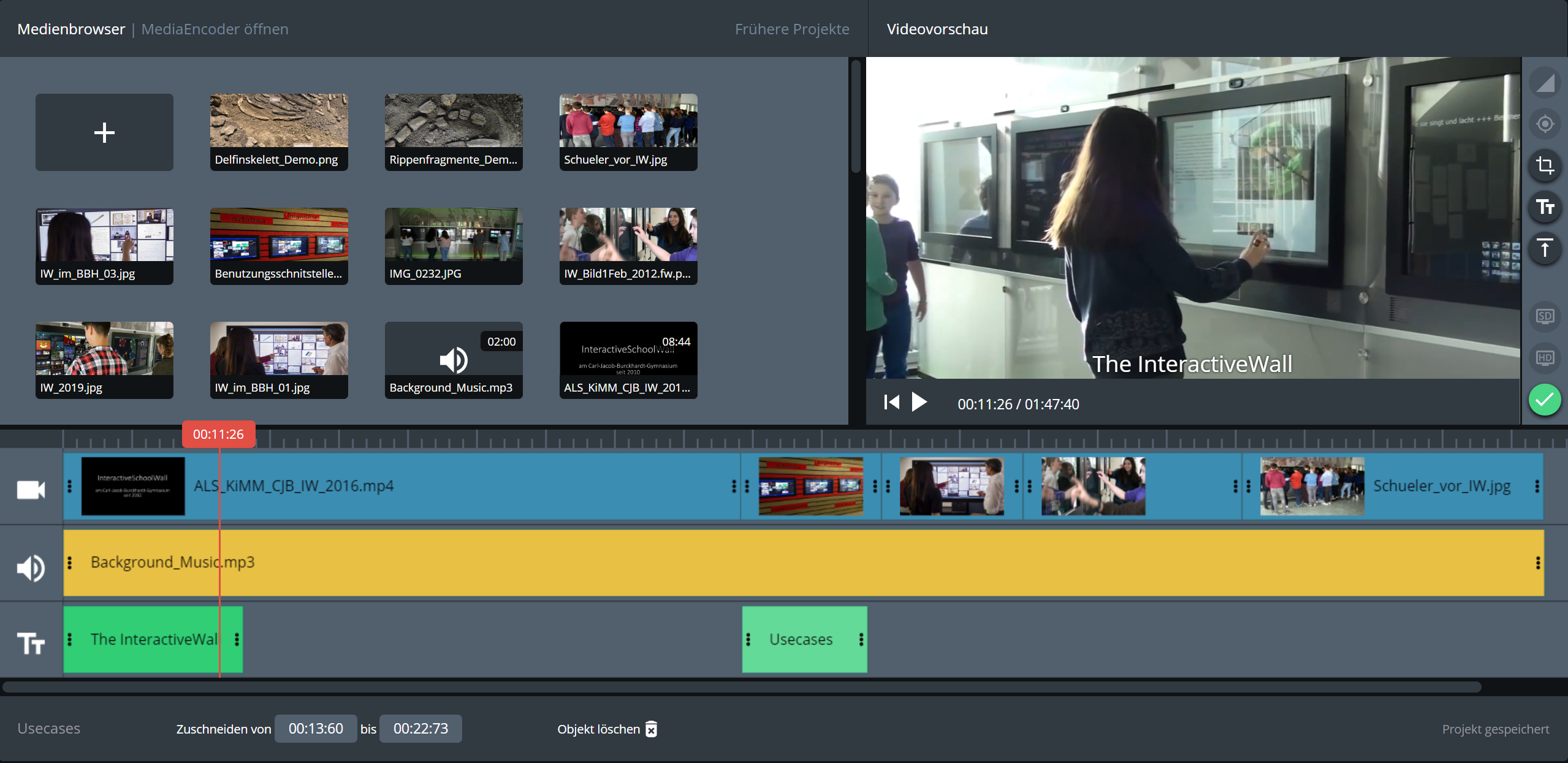 The VideoEdit user interface