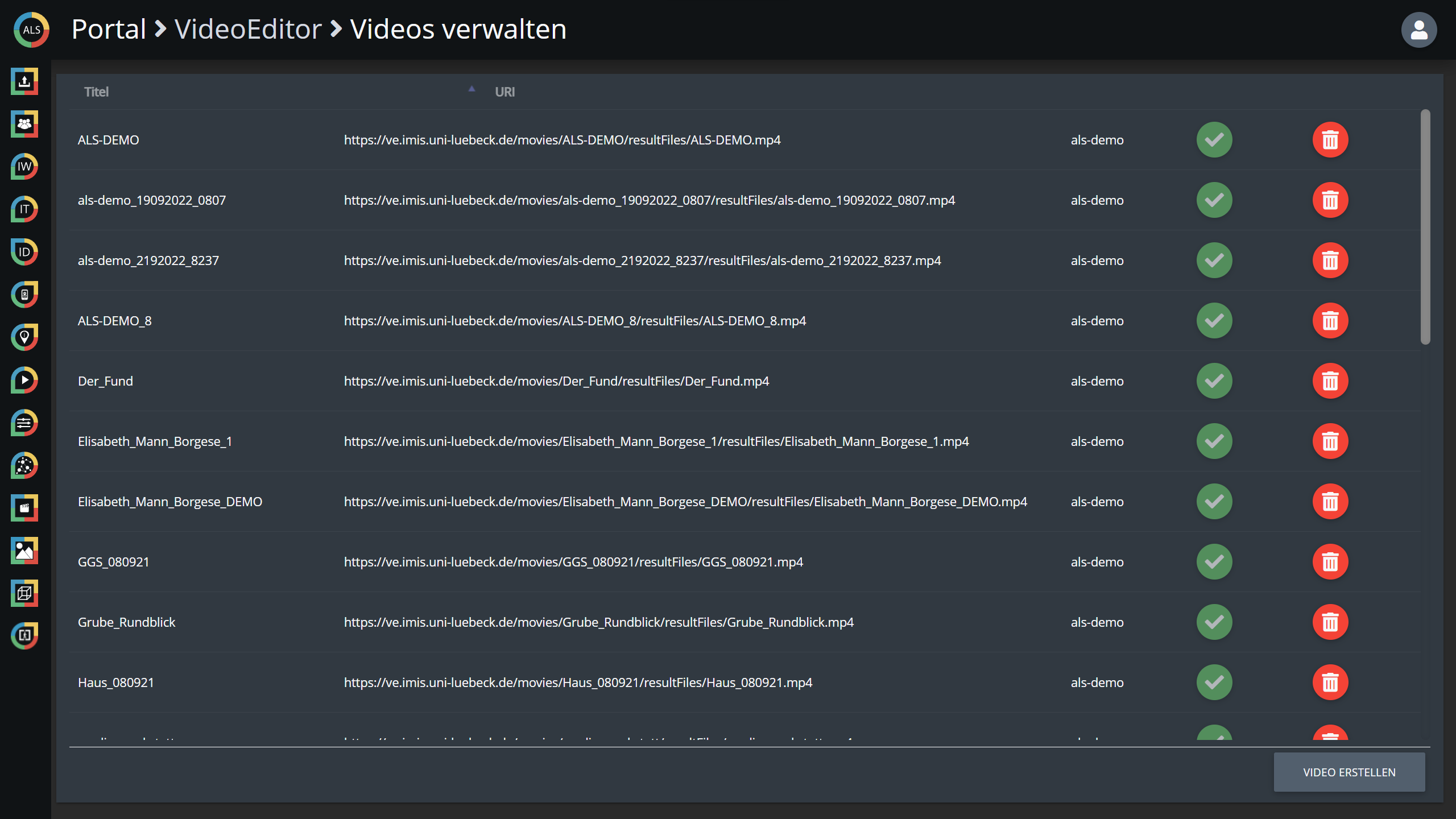 Verwaltung erstellter Videos mit VideoEdit