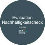 Logo des Projekts Nachhaltigkeitscheck, Schriftzug Evaluation Nachhaltigkeit