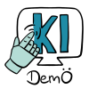 Logo des Projekts KI-DemÖ; Eine Roboterhand deutet auf einen Bildschirm