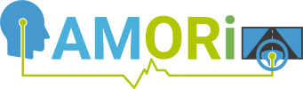Logo des AMORI Projekts: In Großbuchstaben, blau- und grünfarben ausgeschrieben.